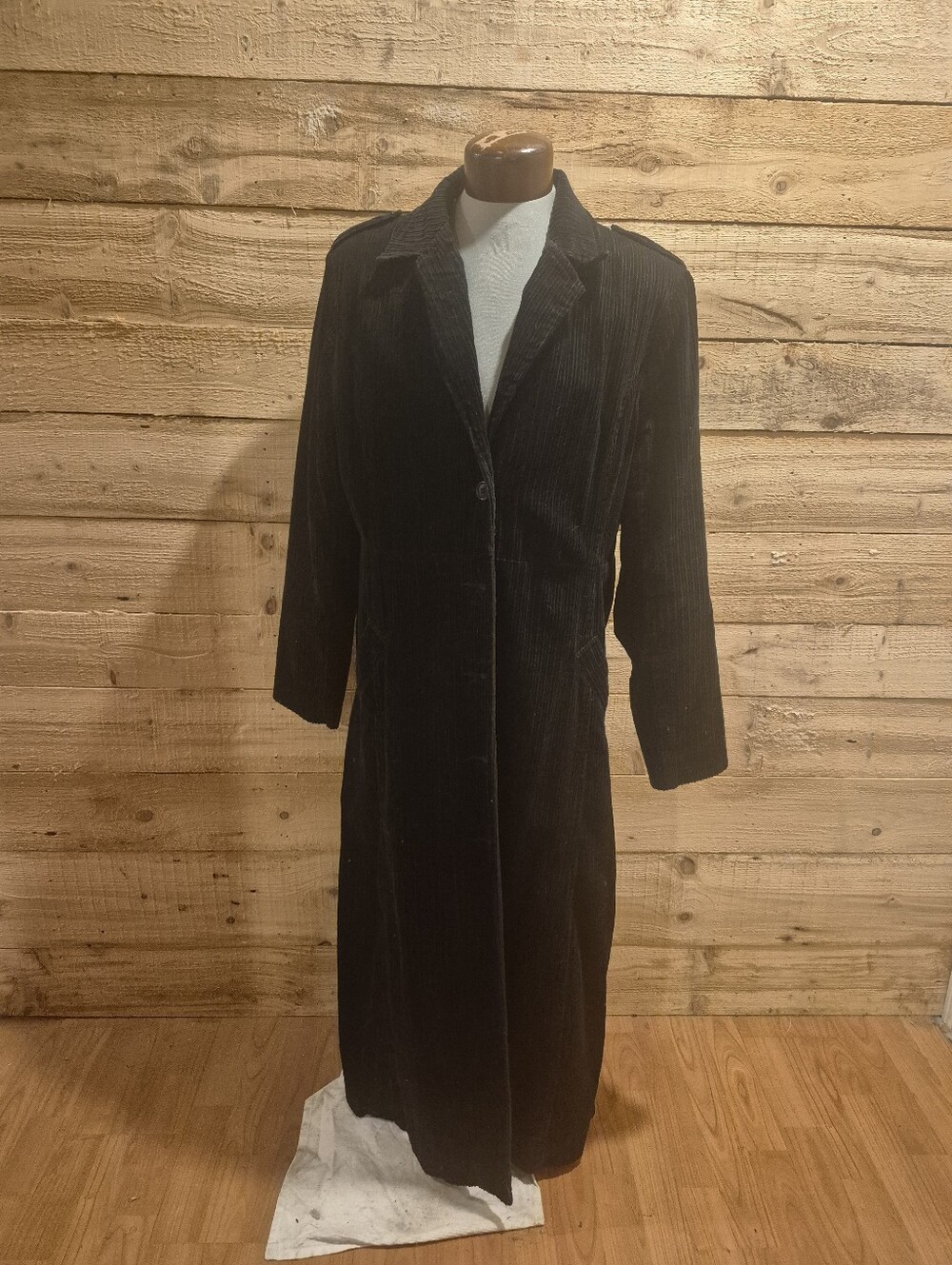 Newport News Black Corduroy Long Trench Coat
